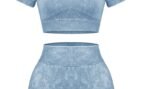 OLCHEE Womens Workout Sets 2 Piece - Seamless Acid Wash Yoga Outfits Shorts and Crop Top Matching Gym Athletic Clothing Set